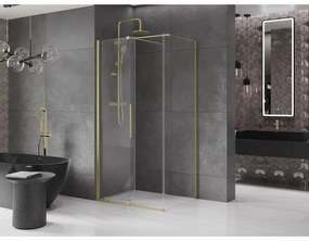 Mexen Velar, sprchový kút s posuvnými dverami 110(dvere) x 90(stena) cm, 8mm číre sklo, zlatá matná, 871-110-090-01-55