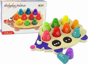 LEAN Toys Drevený edukačný ježko s 10 farebnými figúrkami