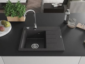 Mexen Ben, 1-komorový granitový drez 600x500x190 mm, ľavý+ chrómový sifón, čierna škvrtnitá, 6522605000-76