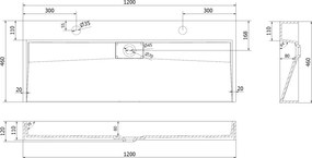 Mexen Ava, umývadlo na dosku z konglomerátu 2/O 120 x 46 cm, biela, 23011202