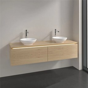 VILLEROY &amp; BOCH Legato závesná skrinka pod dve umývadlá na dosku, 2 zásuvky, s LED osvetlením, 1600 x 500 x 380 mm, Nordic Oak, B599L0VJ