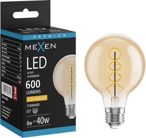 Mexen Vintis, LED filamentová žiarovka E27, G80, 8 W, teplá biela 2200K, jantárová, L165-E27-0822-50