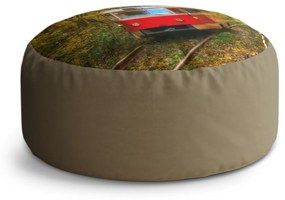 Sablio Taburet Circle Červená električka v lese: 40x50 cm