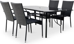 Noela Záhradný jedálenský set Klaudia čierny + 4x ratanová stolička Paris KD