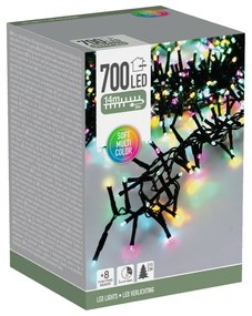 Vonkajšia svetelná reťaz Macaron, 14 m, 700 LED, farby (zelená, oranžová, modrá, ružová), časovač, IP44, 14 m