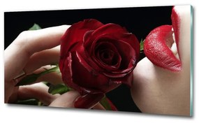 Foto obraz sklo tvrzené Žena s ružu osh-6668624