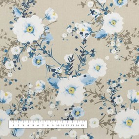 Biante Bavlnený behúň na stôl Sandra SA-552 Modré popínavé kvety na béžovom 45x180 cm