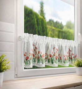 Dekorstudio Kuchynská záclonka STELLA zdobená kvetinovou potlačou a čipkou 150 x 30 cm