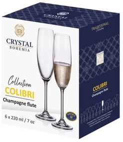 Crystal Bohemia Poháre na sekt COLIBRI 220 ml, 6 ks