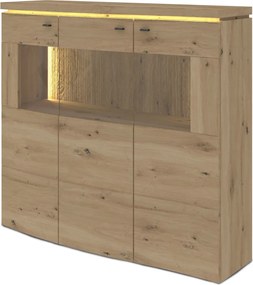 Široká vitrína Bolus, dub artisan, s osvetlením