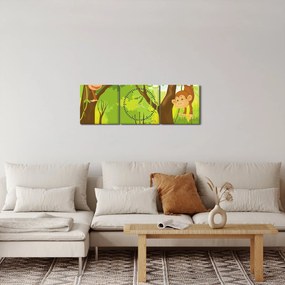 Obraz - Opičiaci (s hodinami) (90x30 cm)