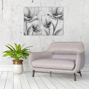 Sklenený obraz - Čiernobiele kvety na pozadí (70x50 cm)