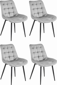 Svetlosivá zamatová stolička BERA s čiernymi nohami