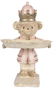 Béžovo-ružová dekorácia medvedík držiaci podnos - 14*13*24 cm