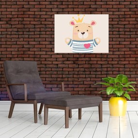 Sklenený obraz - Medvedík s korunkou (70x50 cm)
