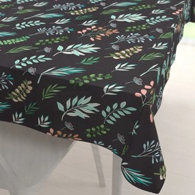 Biante Bavlnený obdĺžnikový obrus Sandra SA-556 Vetvičky s lístkami na čiernom 60x100 cm