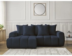 Modrá rozkladacia/s úložným priestorom rohová pohovka z textílie buklé (ľavý roh/s leňoškou) Roxelane – Bobochic Paris