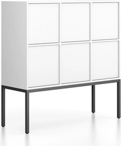Kancelárska skriňa FRAME, nízka, čierna podnož, 6x dvere, 1299 x 450 x 1331 mm, PUSH-lock, biela