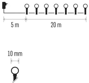 LED vianočná reťaz 200 LED / 8 funkcií, 20 m, IP44, teplá biela