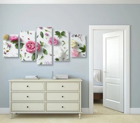 5-dielny obraz jemné zátišie z kvetov - 100x50