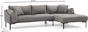 Sivá rohová pohovka Artie Leo, pravý roh