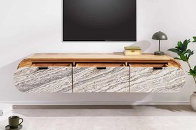 Dizajnový závesný TV stolík Callison 160 cm akácia / vzor kameň