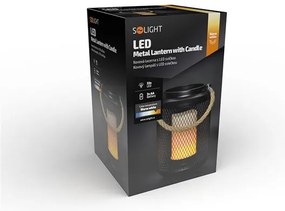 SOLIGHT Kovový lampáš s LED sviečkou, teplá biela, 3xAA, čierna, 20cm