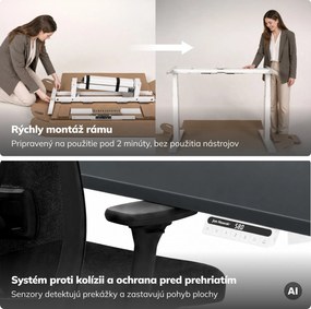Elektrický stôl s nastaviteľnou výškou ergonomický bielo-antracitový,1600x800 mm: ARIA