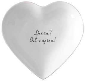 Bella Rose Porcelánový tanierik v tvare srdca s nápisom Diéta? Od zajtra! 16 cm