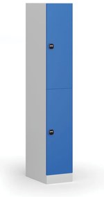 Šatníková skrinka s úložnými boxmi, 2 boxy, 1850 x 300 x 500 mm, demont, zámok s čítačkou RFID kariet, modré dvere