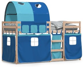 Poschodová posteľ so závesmi modrá 90x200 cm masívna borovica 3283983