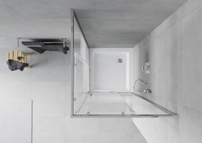 Mexen Rio, štvorcový sprchovací kút s posuvnými dverami 70 x 70 cm, 6mm číre sklo/pásy, chrómový profil + biela vysoká sprchová vanička Rio, 860-070-070-01-20-4510