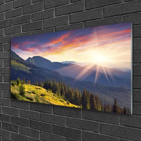 Skleneny obraz Hora les slnko krajina 100x50 cm