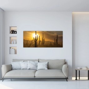 Obraz - Kaktusy Saguaro (120x50 cm)