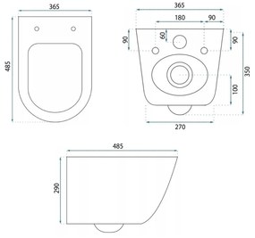 Rea Carlo Mini, závesné záchodová misa Tornado Rimless 485x365x350 mm + WC sedadlo, biela lesklá, REA-C8770