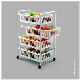 Pojazdný regál so 4 košíkmi Metaltex India, dĺžka 35 cm