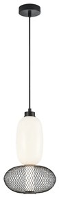 Závesné svietidlo Arame, 1x biele sklenené/čierne drôtené tienidlo, b