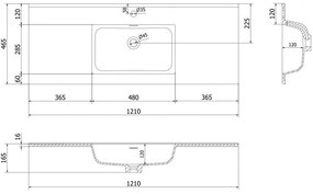 Mexen Otis, umývadlo na zapustenie 121 x 46,5 cm, biela lesklá, 25181200