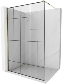 Mexen Kioto sprchová zástena 90x200 cm 8 mm, zlatý profil, sklo čierny vzor 2, 800-090-101-50-78