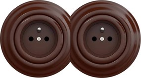 Kliklap - Dvojitá retro domová zásuvka s rámčekom 230 V hnedá