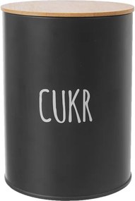 Orion Dóza na potraviny, plechová, čierna, s bambusovým vekom, 1,3l, CUKOR