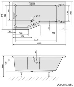 Polysan Polysan, VERSYS L asymetrická vaňa 160x84x70x47cm, biela, 14611