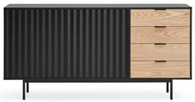 Nízka komoda v dekore duba v čierno-prírodnej farbe 159x80 cm Sierra – Teulat