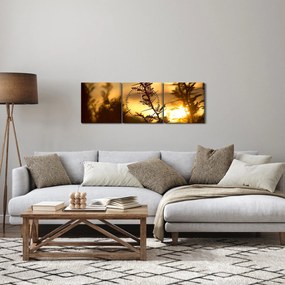 Obraz - Slnko zapadajúce za stromami (s hodinami) (90x30 cm)