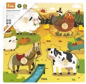 Viga Detské drevené puzzle s úchytmi Viga Farma 4 ks