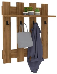 Tmavohnedá nástenná polica so 4 vešiakmi Carina