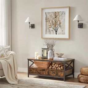 Kávový stolík, obývací stôl 100×55×45 cm, rustikálna hnedá a čierna farba