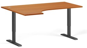 Rohový výškovo nastaviteľný stôl, 160x120 cm, 2 motory, L/P, čierna podnož, čerešňa