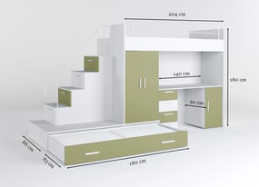 Detská posteľ Ruby V (kašmír + olivová) (s roštami). Vlastná spoľahlivá doprava až k Vám domov. 1121276