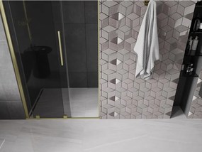Mexen Velar, posuvné sprchové dvere do otvoru 120 cm, 8mm šedé sklo, zlatá matná, 871-120-000-41-55